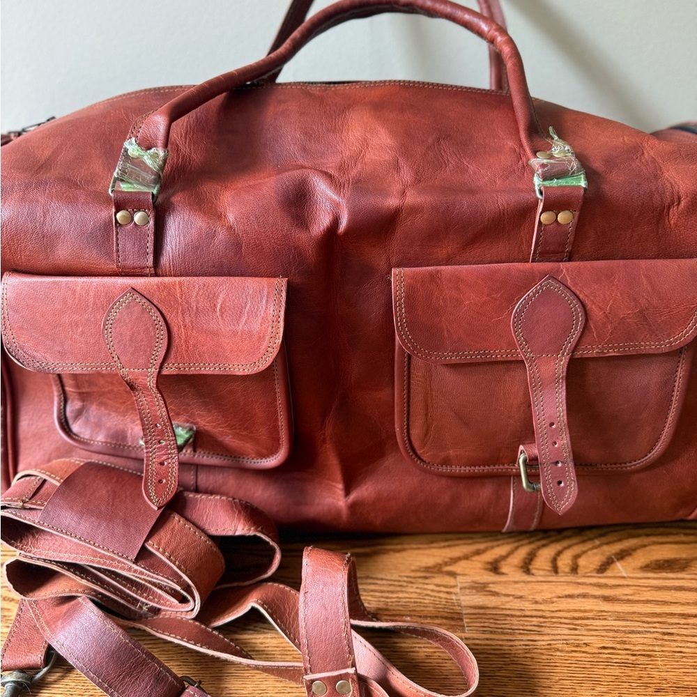 Vintage Leather Travel Bag - Brown 30”